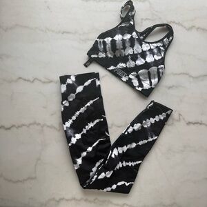 VS PINK Black and White Tie-Dye Sports Bra and Leggings Set
